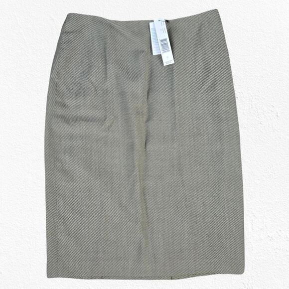 90s Vintage Drab Khaki Tweed Wool Ellen Tracy Deadstock Pencil Midi Skirt Size 6 - Picture 1 of 8